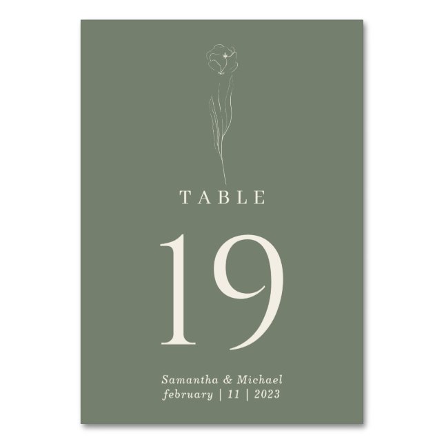 Sage Green Blume Essential Wedding Tischnummer (Vorderseite)