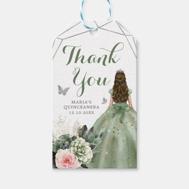 Sage Green Blush Geometric Quinceñera Vielen Dank Geschenkanhänger (Vorderseite)