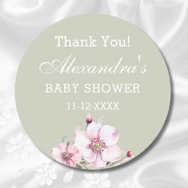 Sage Green Blush Pink Roses Baby Dusche Vielen Dan Runder Aufkleber