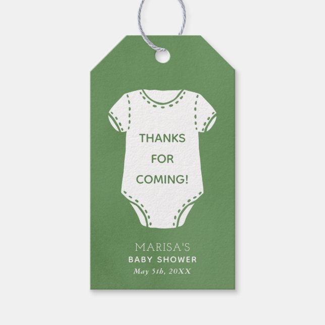Sage Green Bodysuit Kinderdusche Gefallen Geschenk Geschenkanhänger (Vorderseite)