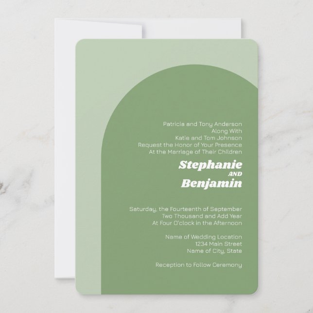 Sage Green Boho Arch - Minimale Hochzeit Einladung (Vorderseite)
