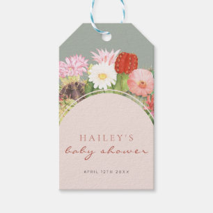 Sage Green Boho Bloom Cactus Baby Shower Geschenkanhänger