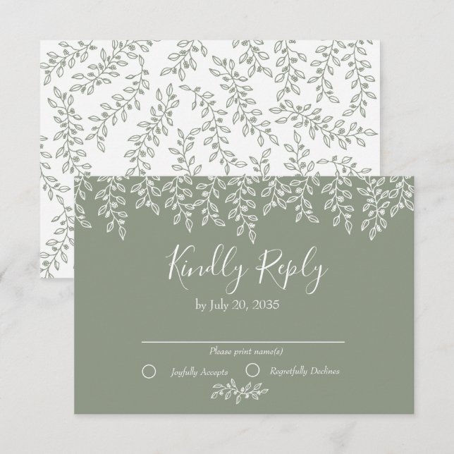 Sage Green Boho Botanische Hochzeit RSVP Karte (Vorne/Hinten)
