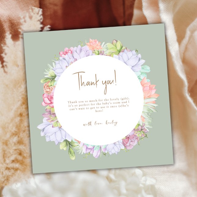 Sage Green Boho Cactus Desert Baby Shower Dankeskarte (Sage Green Boho Cactus Desert Baby Shower Thank You Card)