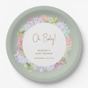 Sage Green Boho Cactus Desert Oh Baby Dusche Pappteller