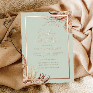 Sage Green Boho Chic Baby Dusche Real Rose Gold Folieneinladung