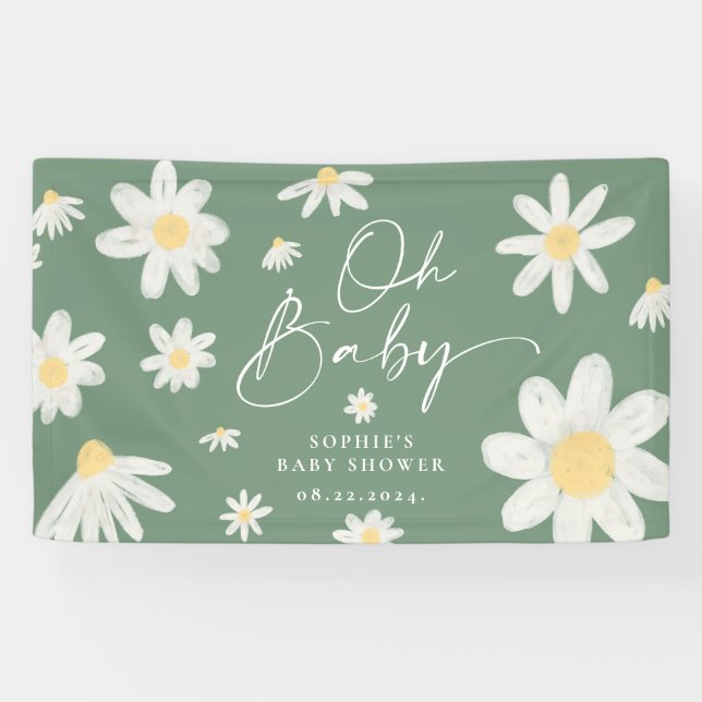 Sage Green Boho Daisy Blume Baby Showbanner Banner (Horizontal)