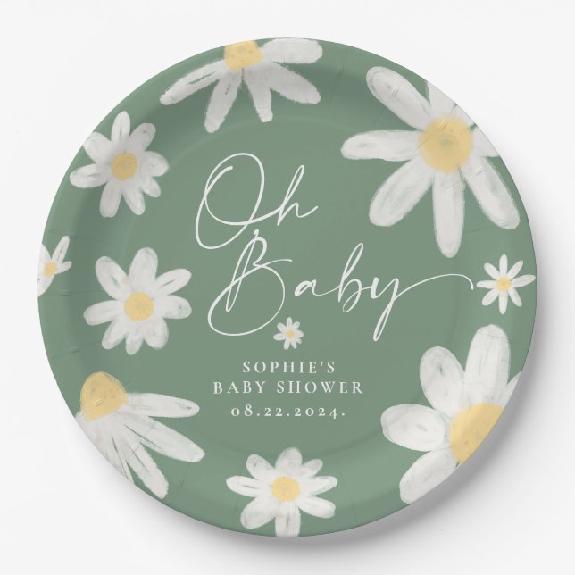 Sage Green Boho Daisy Blume Paper Teller (Vorderseite)