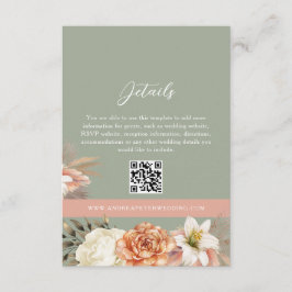 Sage Green Boho Floral Wedding QR Card Begleitkarte