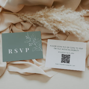 Sage Green Boho Floral Wedding RSVP QR Code Card Mitteilungskarte