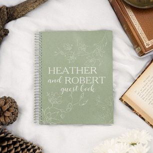 Sage Green Boho Floral Wedding Spiral Gästebuch Notizbuch