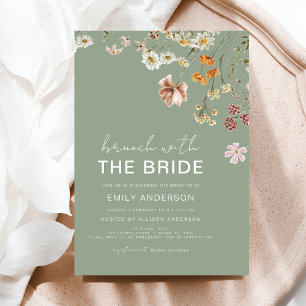 Sage Green Boho Floral Wildblume Bridal Brunch Einladung