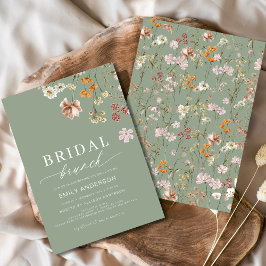 Sage Green Boho Floral Wildblume Bridal Brunch Einladung