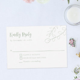 Sage Green Boho Minimalistisch Wedding RSVP Karte