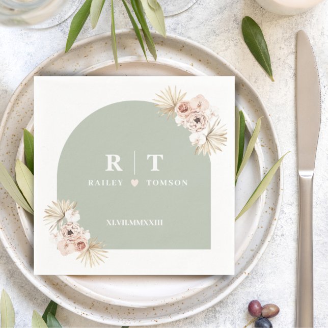 Sage Green Boho Pampas Elegant Wedding Minimalisti Serviette (Von Creator hochgeladen)