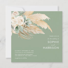 Sage Green Boho Pampas Grass Square Hochzeit Einladung