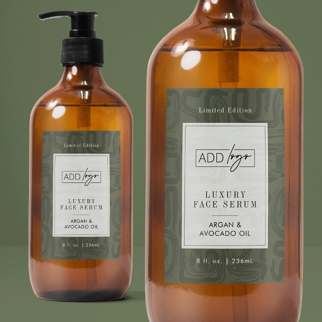 Sage Green Boho Pattern Waterproof Product Label Lebensmitteletikett (modern abstract sage green cosmo bottle waterproof label with your logo and customizable colors)