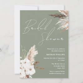 Sage Green Boho White Floral Modernes Brautparty Einladung