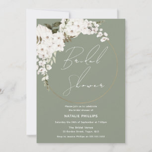 Sage Green Boho White Floral Wreath Brautparty Einladung