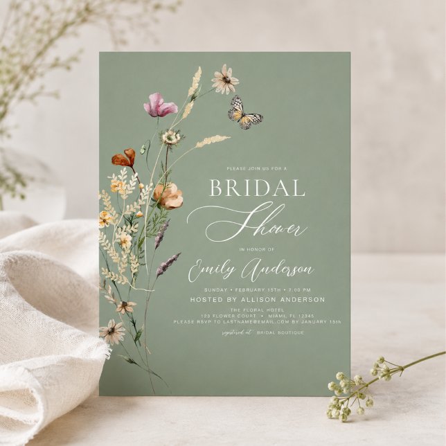 Sage Green Boho Wildblume Brautparty Script Einladung (Von Creator hochgeladen)