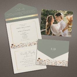 Sage Green Boho Wildblume Wedding All In One Einladung