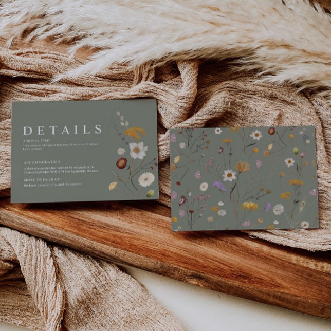 Sage Green Boho Wildblume Wedding Details Card Begleitkarte (Von Creator hochgeladen)