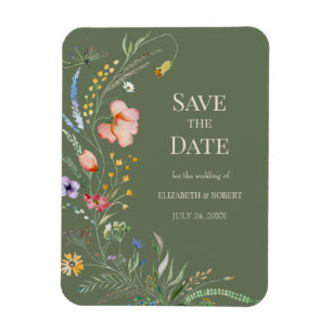 Sage Green Boho Wildblumen Save the Date Karte Magnet