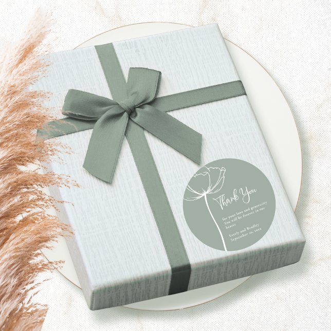Sage Green Bold Minimal Floral Wedding Vielen Dank Runder Aufkleber (Von Creator hochgeladen)