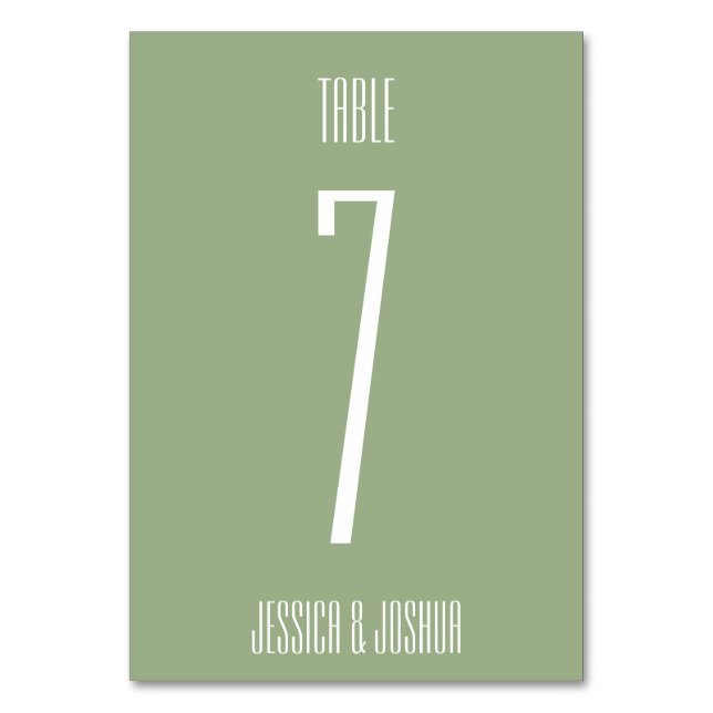 Sage Green Bold Minimalistisch Simple Modern Weddi Tischnummer (Vorderseite)