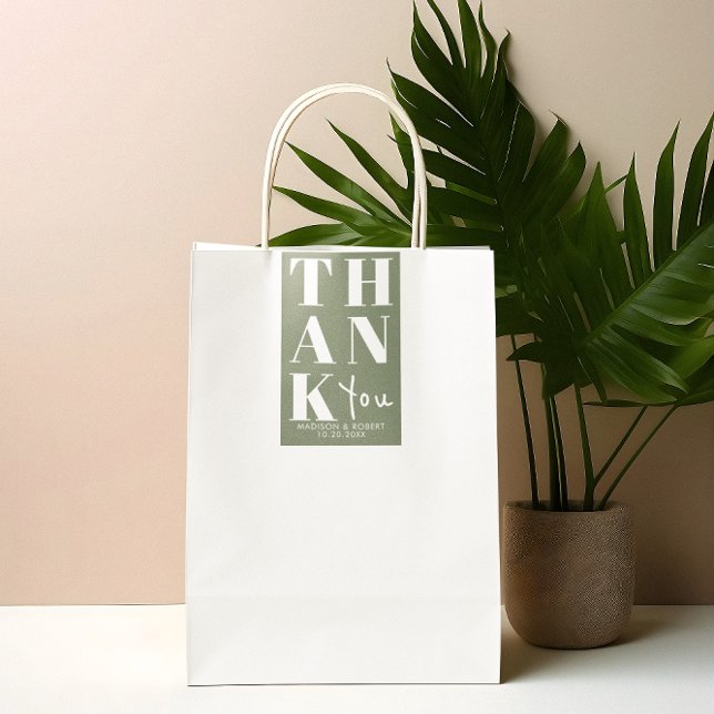 Sage Green Bold Simple Dankeschön Gastgeschenk Hoc Rechteckiger Aufkleber (Von Creator hochgeladen)