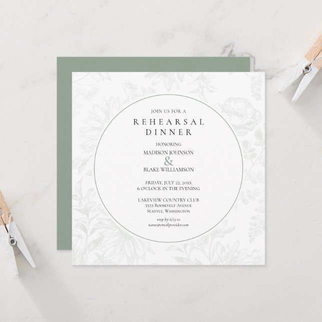 Sage Green Botanic Floral Probe Dinner (Vorderseite/Rückseite Beispiel)