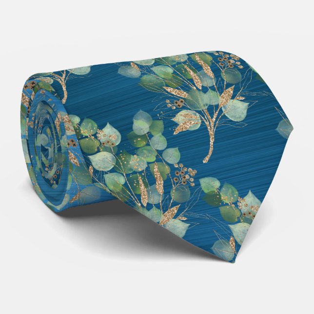 SAGE GREEN BOTANICAL AQUAMARIN BLUE MENS KRAWATTE (Gerollt)