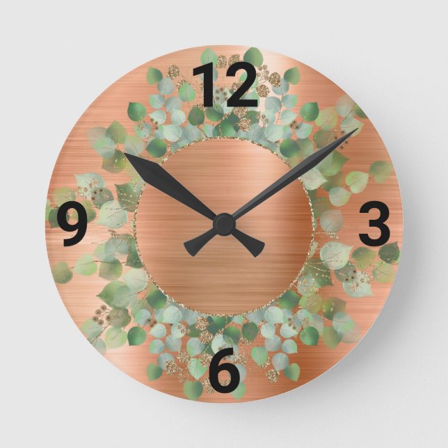 SAGE GREEN BOTANICAL COPPER WAND CLOCK RUNDE WANDUHR (Vorderseite)