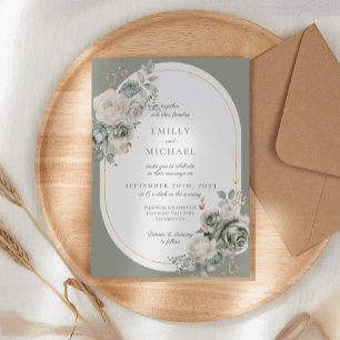 Sage Green Botanical Elégant Mariage Invitation