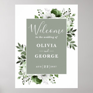 Sage Green Botanical Floral Wedding Willkommenszei Poster