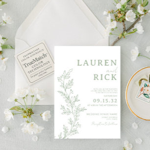 Sage Green Botanical Line Art Grüne Hochzeit Einladung