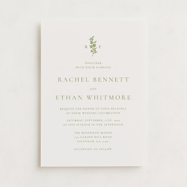 Sage Green Botanical Monogram Wedding Invitation (Créateur téléchargé)
