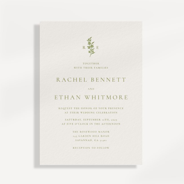 Sage Green Botanical Monogram Wedding Invitation (Créateur téléchargé)