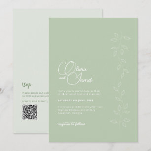 Sage Green Botanical QR Code Hochzeit Einladung