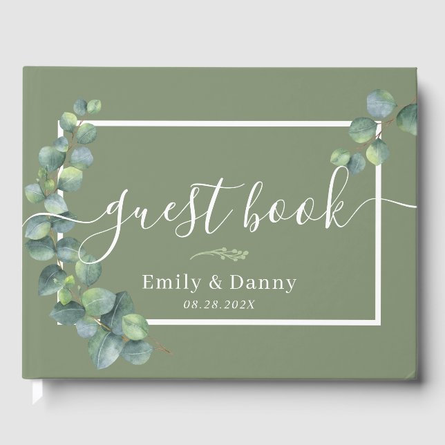 Sage Green Botanical Wedding Elegantes Gästebuch (Vorderseite)