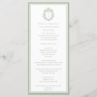 Sage Green Botanico Crest Monogramme Mariage Menu