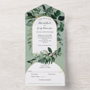 Sage Green, Botanisch Modern Bohemisch Arched All In One Einladung