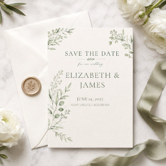Sage Green Botanische Hochzeitseinladung zum Vorme Save The Date
