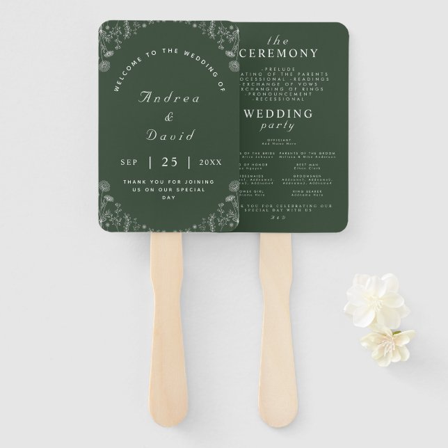 Sage Green | Botanische Wildblumen mit weißem Sket Fächer (Vorne und Hinten)