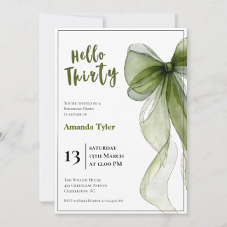 Sage Green Bow 30th Birthday Invitation Einladung