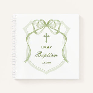 Sage Green Bow Crest Baptism Livre d'invité