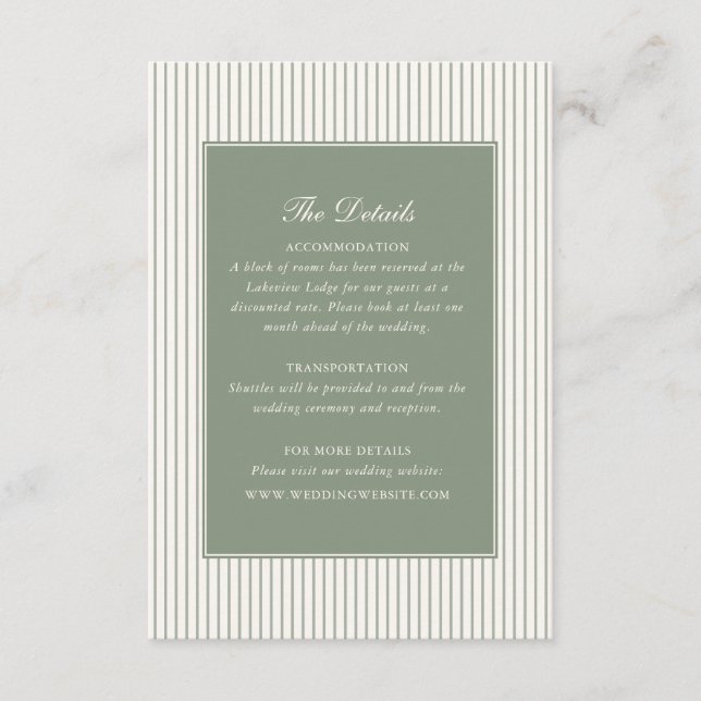 Sage Green Bow Frame Wedding Details Begleitkarte (Vorderseite)