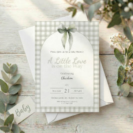 Sage Green Bow Gingham Baby Shower Einladung
