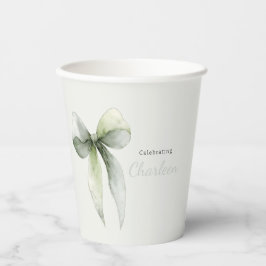 Sage Green Bow Gingham Baby Shower Pappbecher