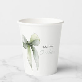 Sage Green Bow Gingham Baby Shower Pappbecher